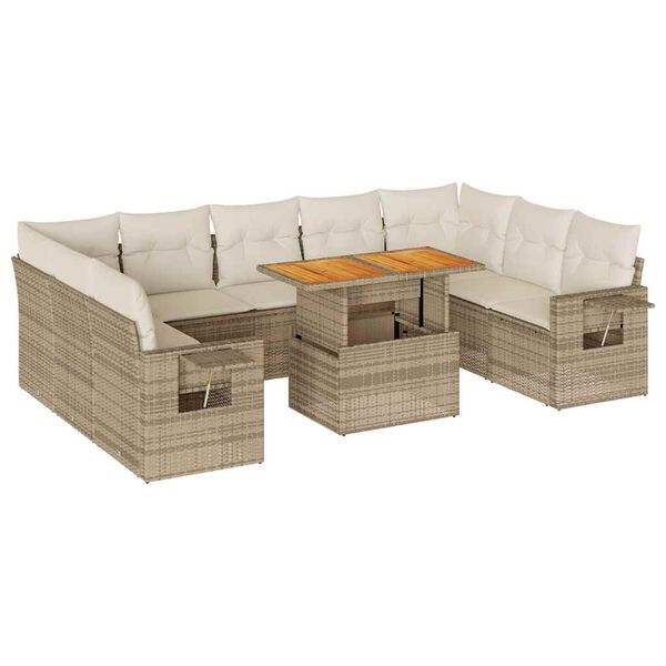 vidaXL 10-delige Loungeset met kussens poly rattan beige