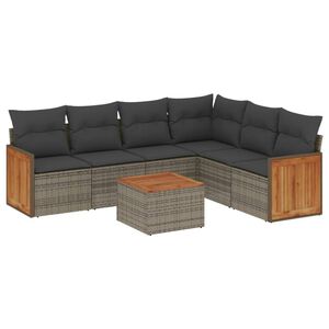 vidaXL 7-delige Loungeset met kussens poly rattan grijs