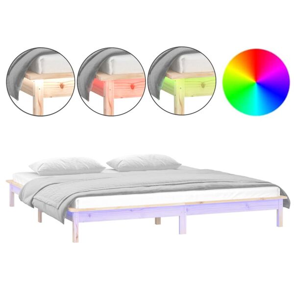 vidaXL Bedframe LED massief hout 200x200 cm