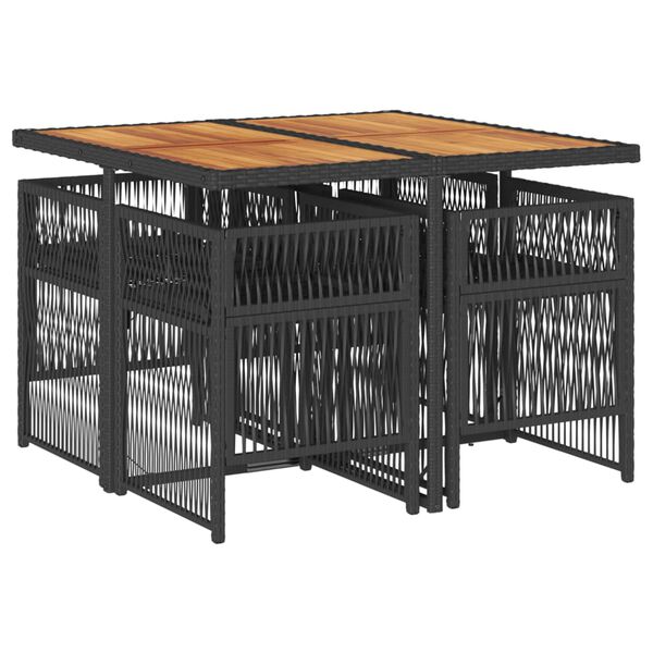 vidaXL 5-delige Tuinset met kussens poly rattan zwart