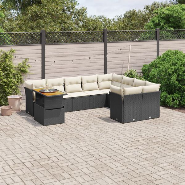 vidaXL 10-delige Loungeset met kussens poly rattan zwart