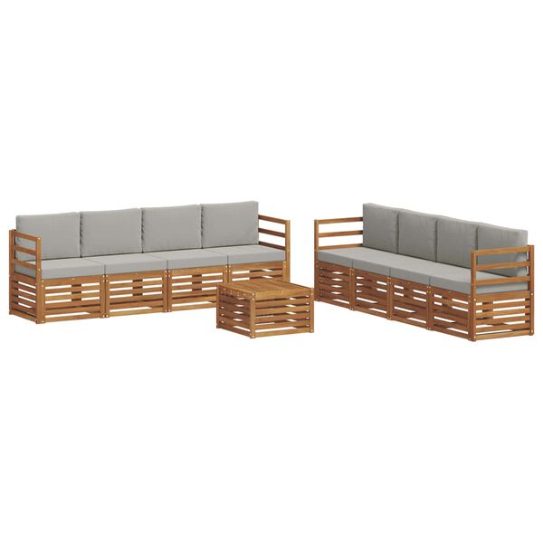 vidaXL Sofa-Sets 9 pcs Natuurlijk en Lichtgrijs Massief Acaciahout