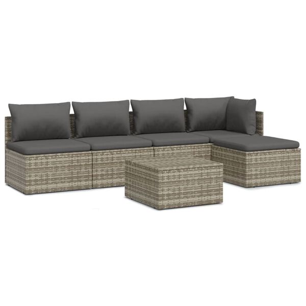 vidaXL 6-delige Loungeset met kussens poly rattan grijs