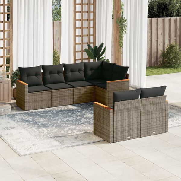 vidaXL 7-delige Loungeset met kussens poly rattan grijs