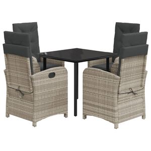 vidaXL 5-delige Tuinset met kussens poly rattan lichtgrijs
