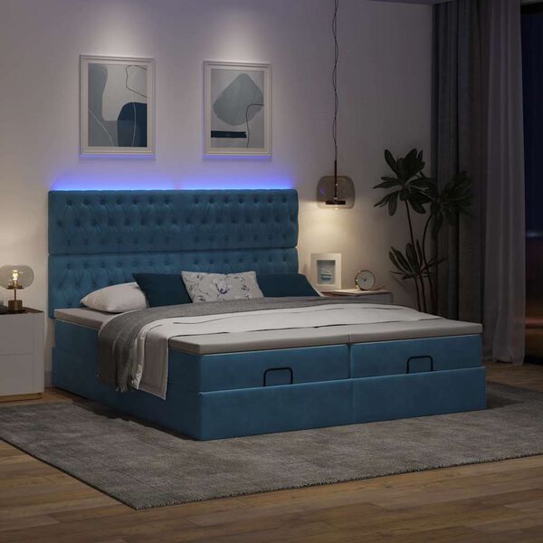 vidaXL Bed poef met matrassen en leds 200x200 cm fluweel donkerblauw