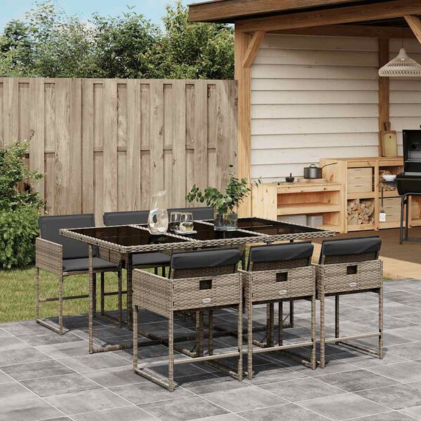 vidaXL 7-delige Tuinset met kussens poly rattan grijs