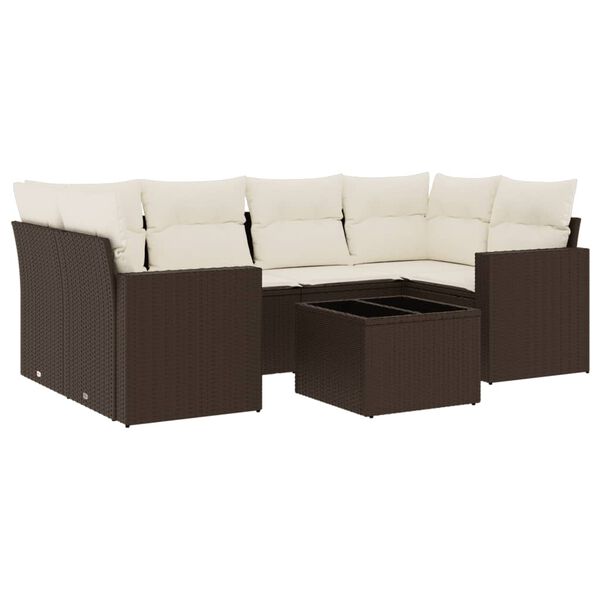 vidaXL 7-delige Loungeset met kussens poly rattan bruin
