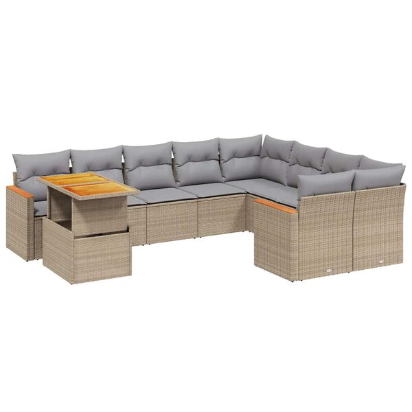 vidaXL 10-delige Loungeset met kussens poly rattan beige