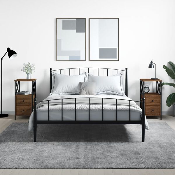 vidaXL Nachtkastjes 2 st 34x35,5x70 cm bewerkt hout bruin eikenkleur