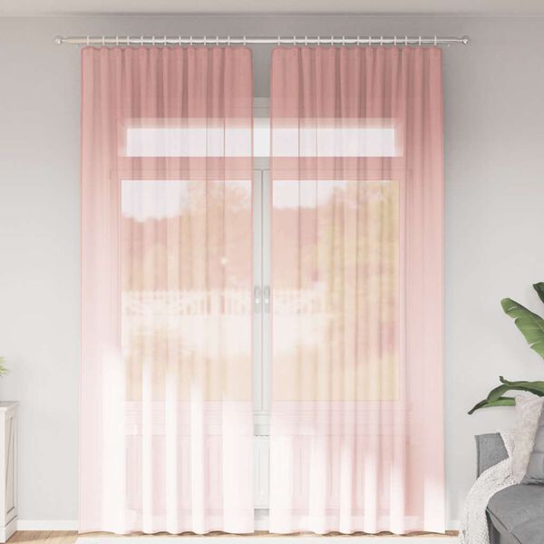 vidaXL Gordijnen voile met lussen 2 st 140x260 cm roze