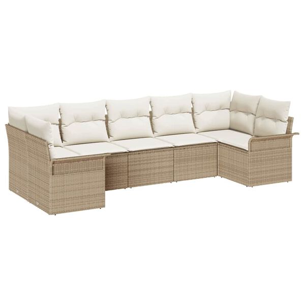 vidaXL Tuin Sofa Set met kussen met opslag 7 pcs Beige Poly riet