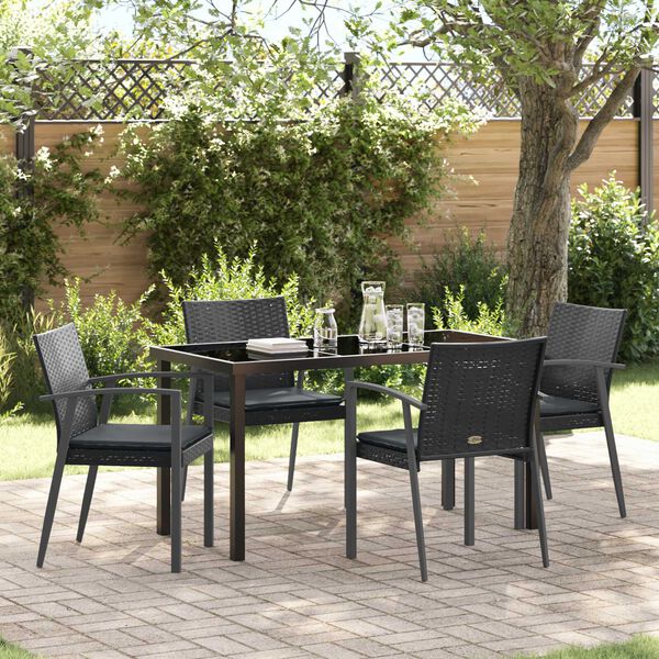 vidaXL Tuin eettafelset 5 pcs Zwart en Grijs PE Rattan