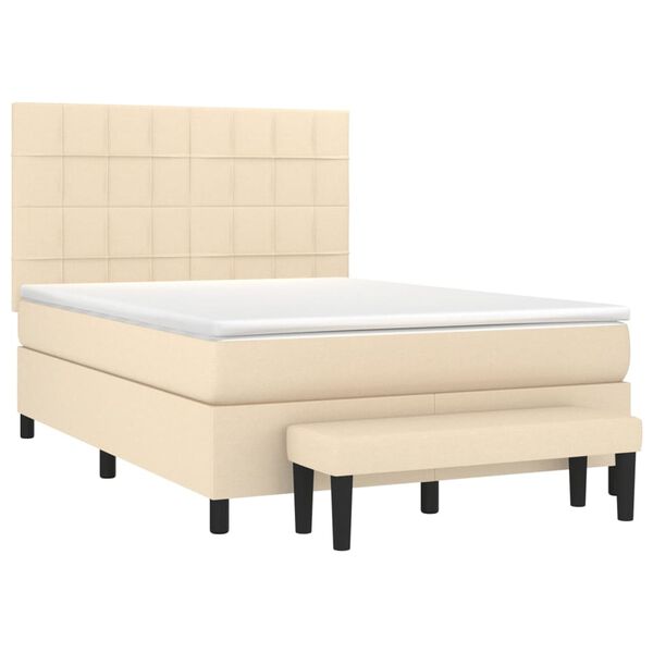 vidaXL Boxspring met matras stof cr&egrave;mekleurig 140x190 cm