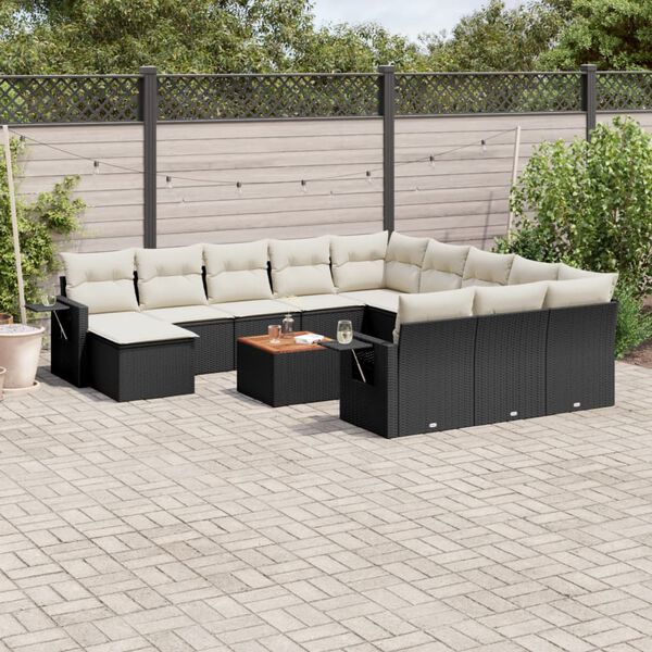 vidaXL 13-delige Loungeset met kussens poly rattan zwart