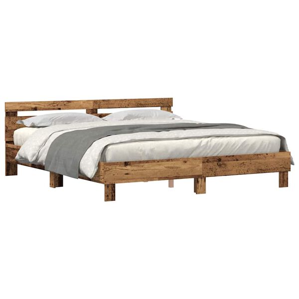vidaXL Bedframe met hoofdeinde Oud hout 200 x 200 cm Bewerkt hout