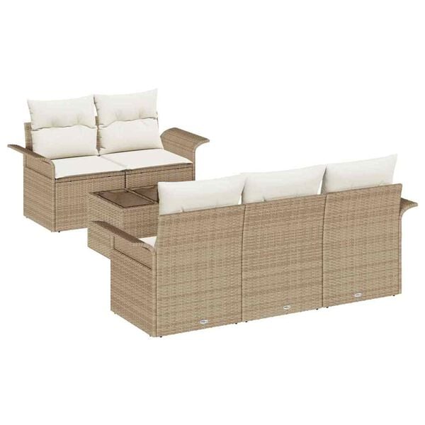 vidaXL Bankstel met kussen 6 pcs Beige poly rattan