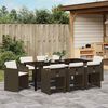 vidaXL Tuin eettafelset met kussen 9 pcs Bruin poly rattan