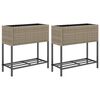 vidaXL Plantenbakken met schap 2 st 70x28x70 poly rattan grijs