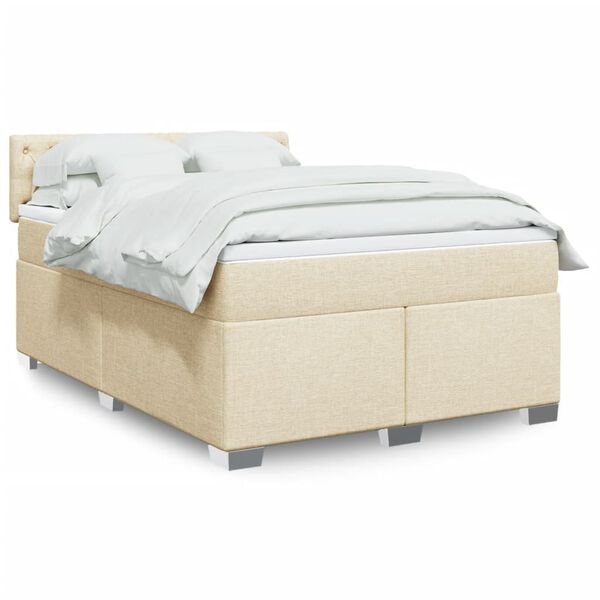 vidaXL Boxspring met matras stof cr&egrave;mekleurig 140x190 cm