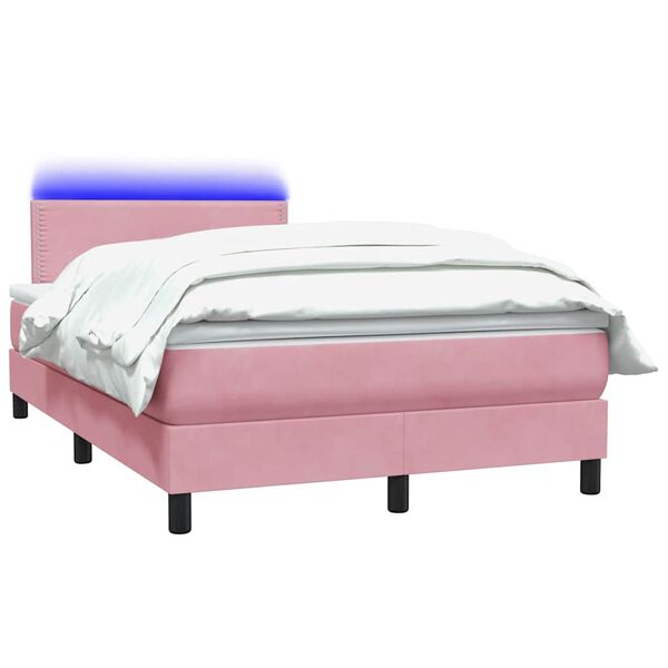 vidaXL Boxspring met matras en LED fluweel roze 120x210 cm