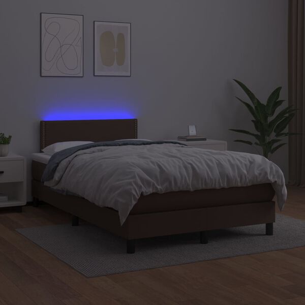 vidaXL Boxspring met matras en LED kunstleer bruin 120x200 cm