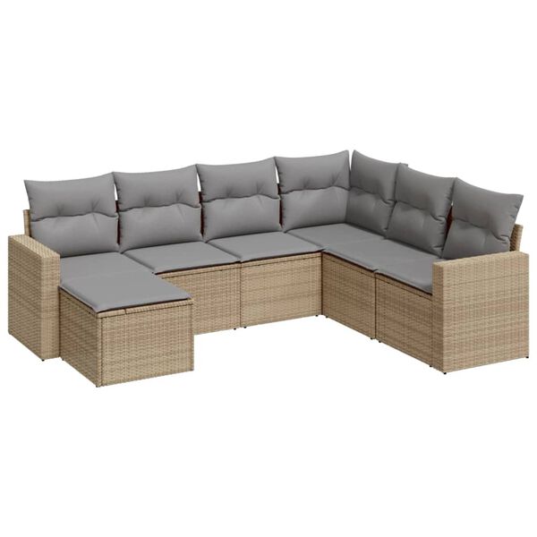 vidaXL 7-delige Loungeset met kussens poly rattan beige