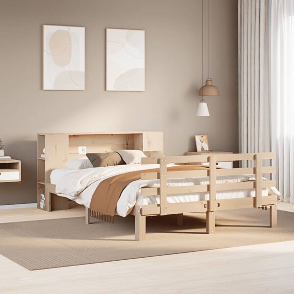 vidaXL Bed met boekenkast zonder matras massief grenenhout 140x190 cm