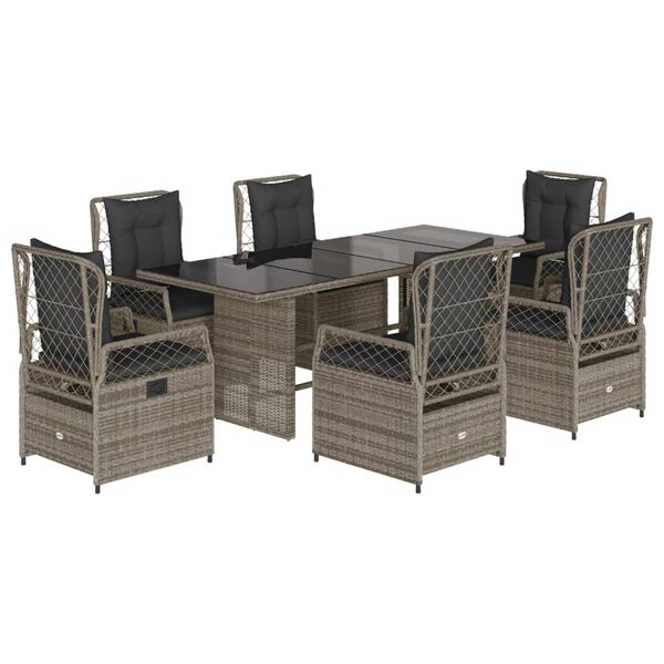 vidaXL 7-delige Tuinset met kussens poly rattan grijs