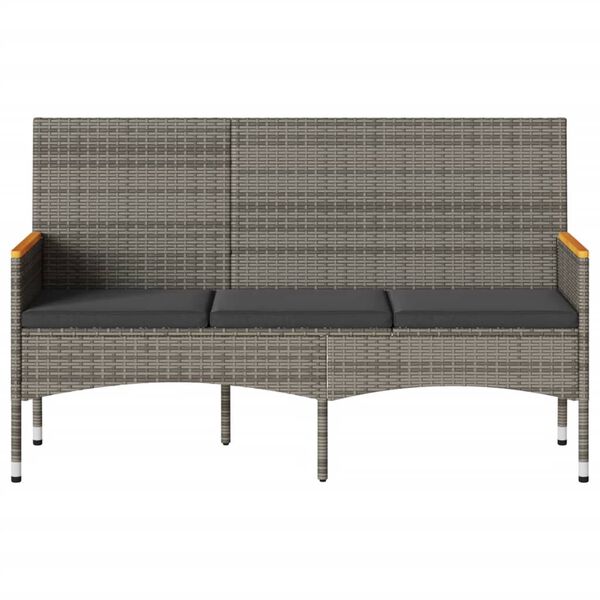 vidaXL Tuinbank 3-zits met kussens poly rattan grijs
