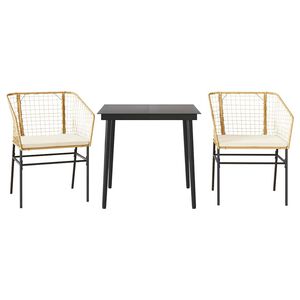 vidaXL 3-delige Tuinset met kussens poly rattan glas bruin