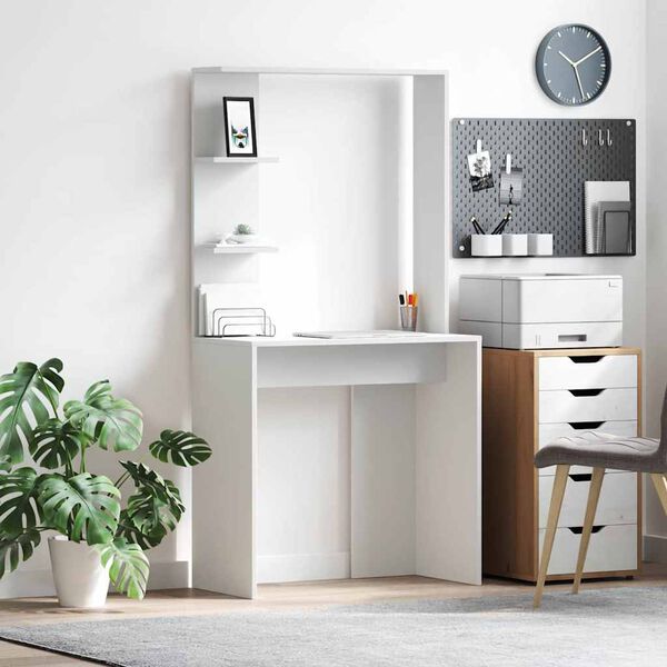 vidaXL Bureau met plank Wit 78,5 x 37 x 154,5 cm Bewerkt hout