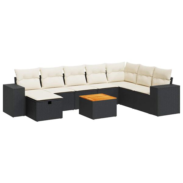vidaXL 9-delige Loungeset met kussens poly rattan zwart