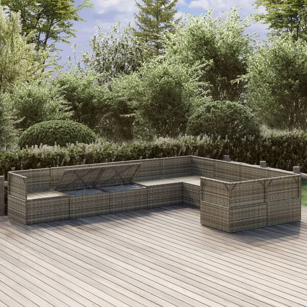 vidaXL 9-delige Loungeset met kussens poly rattan grijs