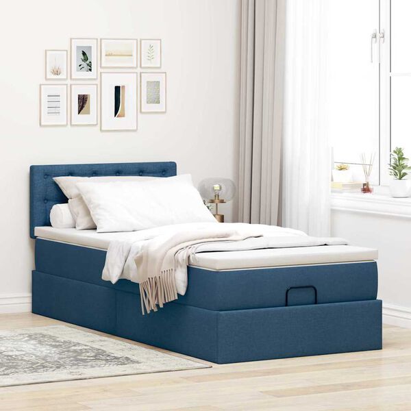 vidaXL Ottoman bed met matras en LED's 90x190cm stof blauw