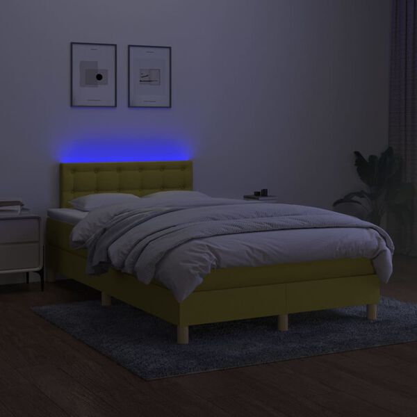 vidaXL Boxspring met matras en LED stof groen 120x200 cm