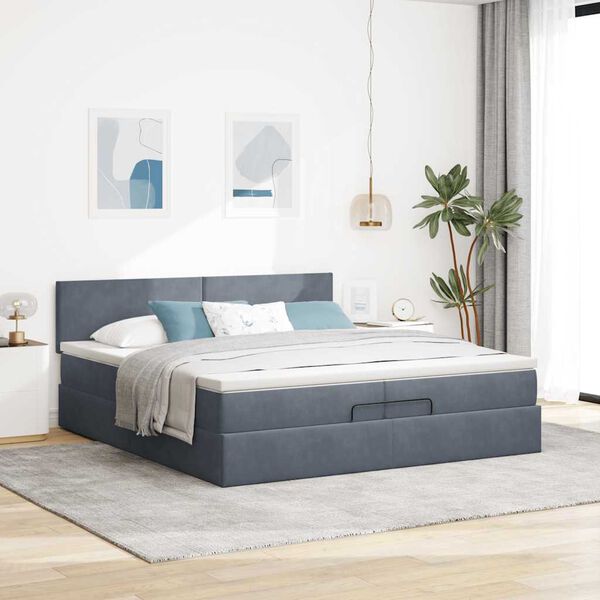 vidaXL Ottoman bed met matras 200x200 cm fluweel donkergrijs