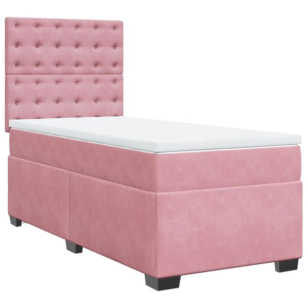 vidaXL Boxspring met matras fluweel roze 90x190 cm