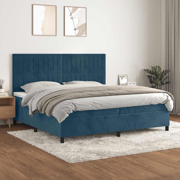 vidaXL Boxspring met matras fluweel donkerblauw 200x200 cm
