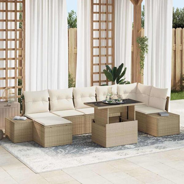 vidaXL Tuin Sofa Set met kussen 8 pcs beige en cr&egrave;mekleurig