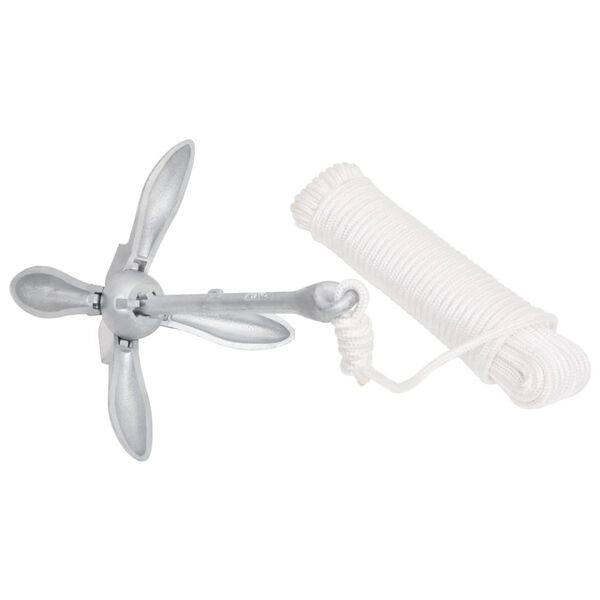 vidaXL Anker met touw inklapbaar 3,2 kg smeedijzer zilverkleurig