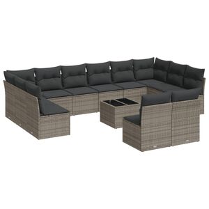 vidaXL 13-delige Loungeset met kussens poly rattan grijs