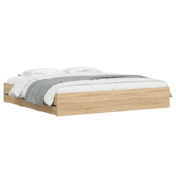 vidaXL Bedframe met lades bewerkt hout sonoma eikenkleurig 200x200 cm