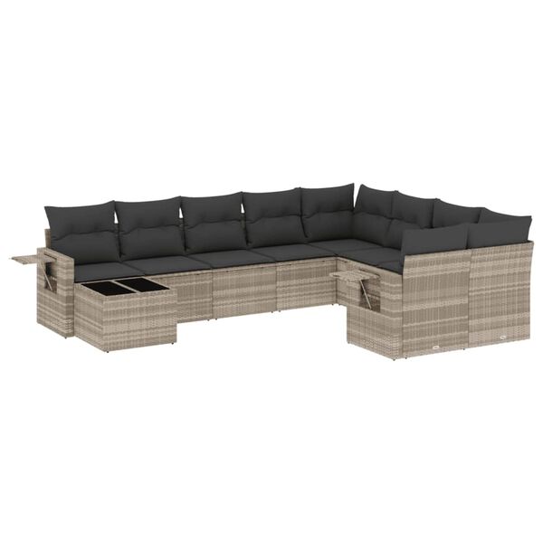 vidaXL 10-delige Loungeset met kussens poly rattan lichtgrijs