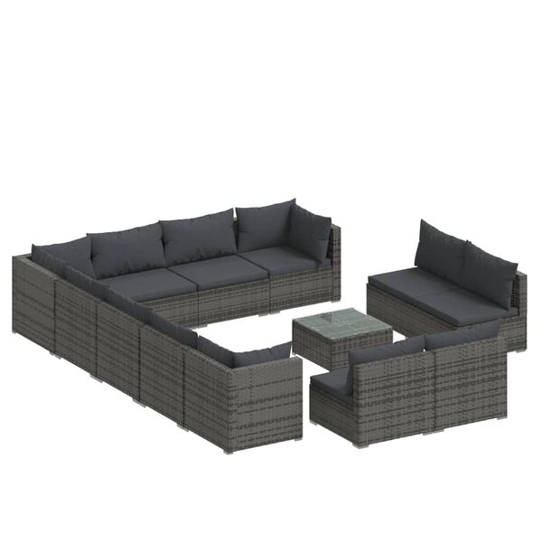 vidaXL 13-delige Loungeset met kussens poly rattan grijs