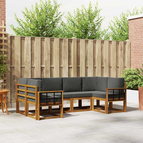 vidaXL Buiten bankenset met kussen 6 pcs Natuurlijk en Antraciet