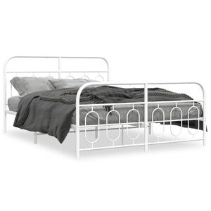 vidaXL Bedframe met hoofd- en voeteneinde metaal wit 135x190 cm