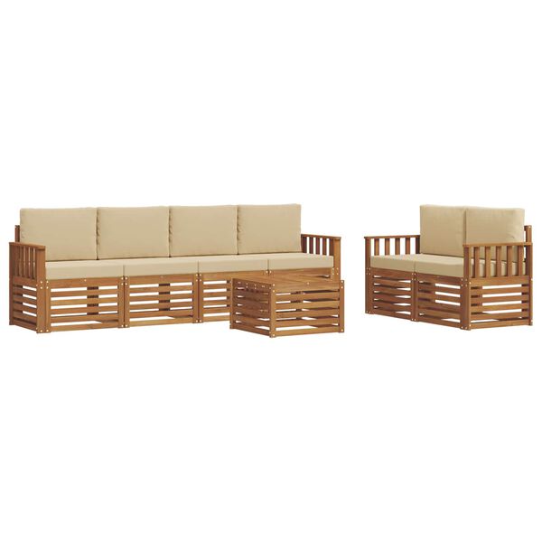 vidaXL Sofa-Sets 7 pcs Natuurlijk en Beige Massief Acaciahout