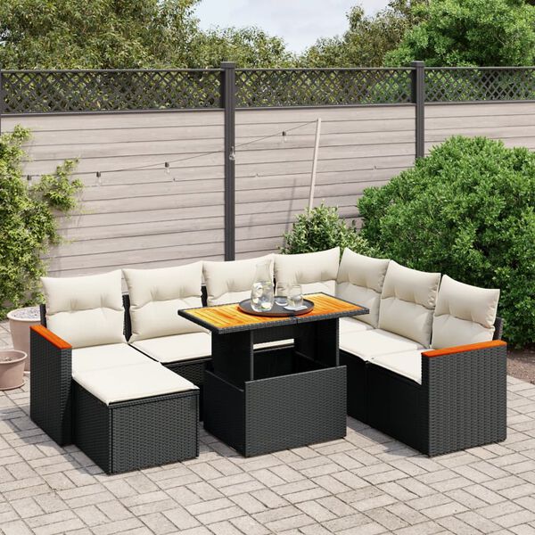 vidaXL 8-delige Loungeset met kussens poly rattan zwart