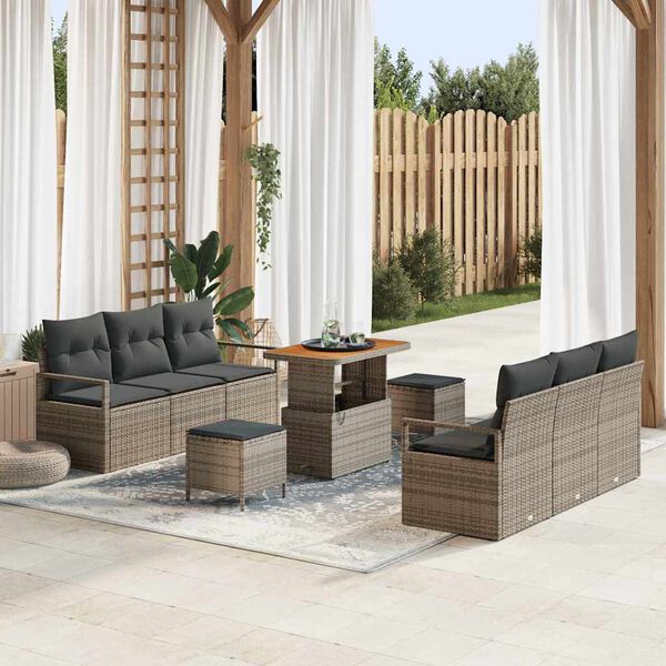 vidaXL Tuin Sofa Set met opslag 9 pcs Grijs Poly riet